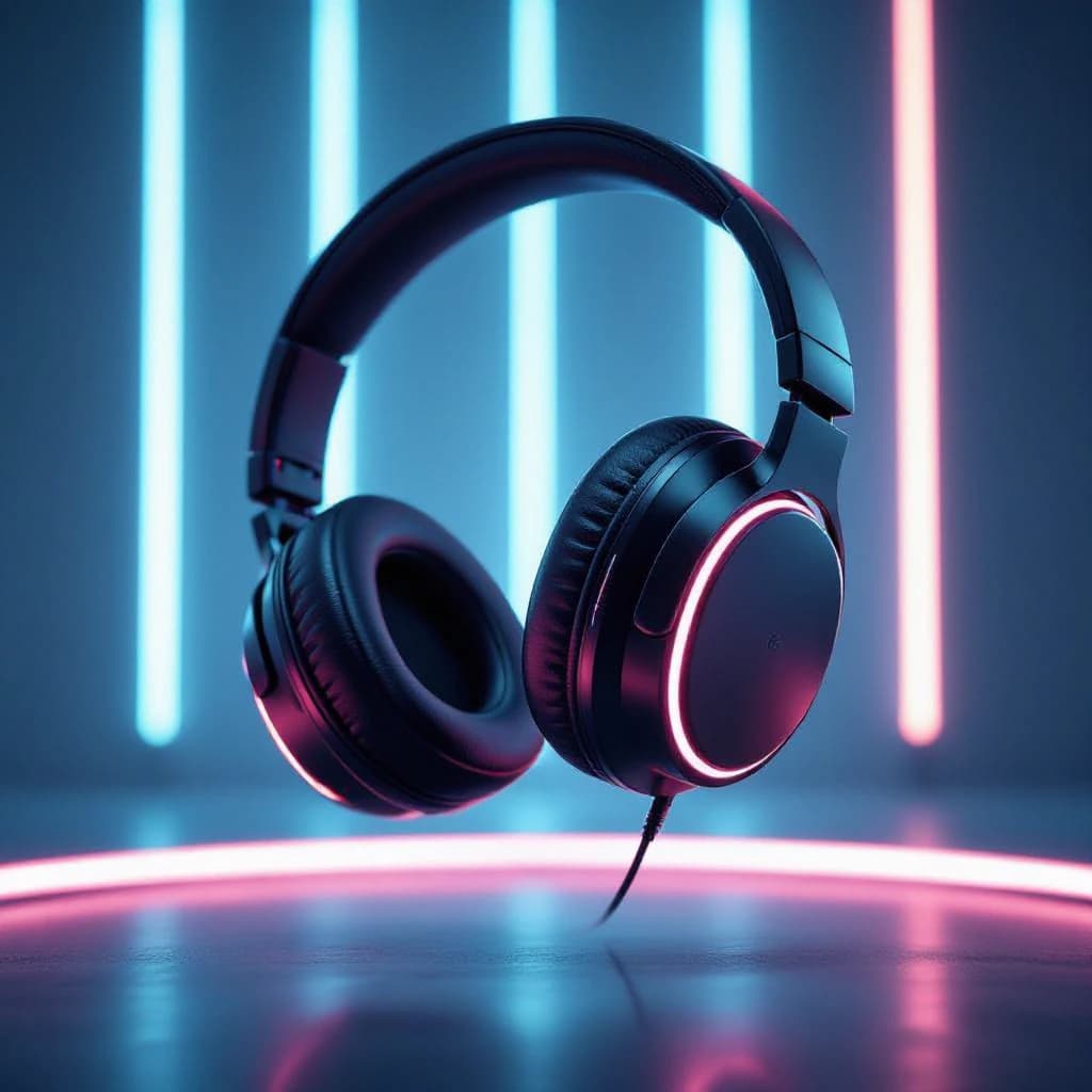 High-end headphones floating in mid-air