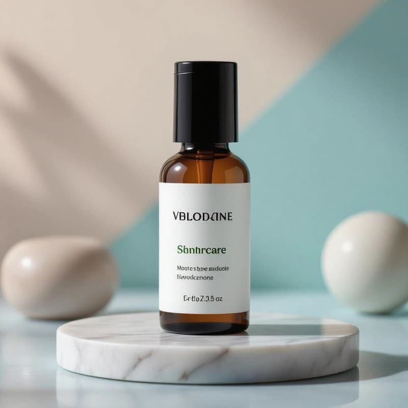 Minimalist skincare bottle on marble slab