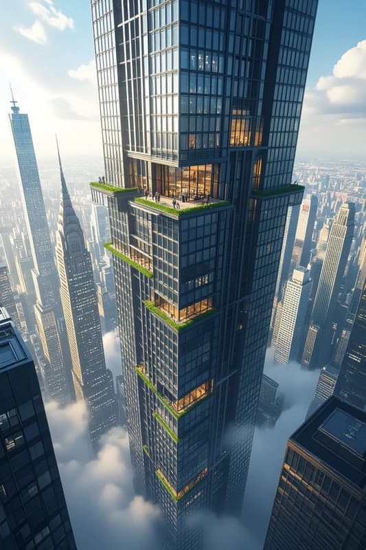 A city where gravity runs sideways and people walk on skyscraper walls